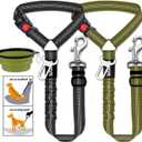 3 Piece Set Dog Seat Belt Retractable Dog Car Seatbelts Adjustable Pet Seat Belt for Vehicle Headrest Restraint Adjustable Heavy Duty & Elastic & Durable Car Harness for Dogs (09-Black+Olive)