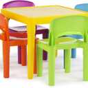 Humble Crew Kids Table and 4 Chair Set, Yellow Table with Chairs - Sturdy Toddler Activity Table for Playtime, Arts, Crafts, Reading, and More - 5-Piece Childrens Furniture for Daycare Playroom