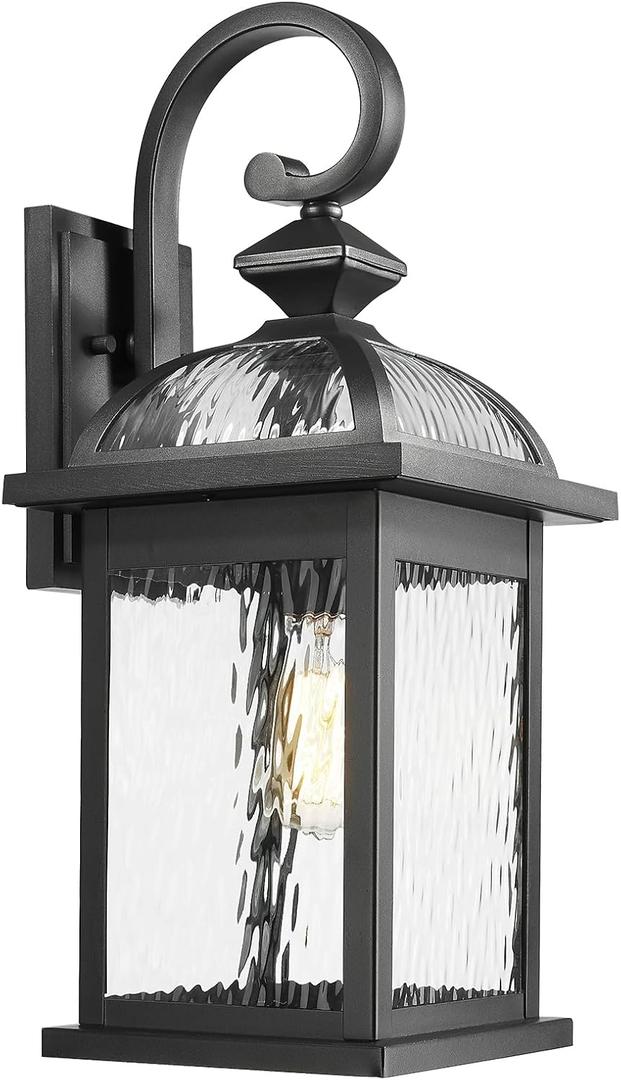 Darkaway Outdoor Lights Fixture Wall Mount, Large 22inch Exterior Wall Light with Water Ripple Glass Waterproof Black Outside Wall Sconce for House Porch Hallway Garage Darkaway Outdoor Lights Fixture Wall Mount, Large 22inch Exterior Wall Light with Water Ripple Glass Waterproof Black Outside Wall Sconce for House Porch Hallway Garage