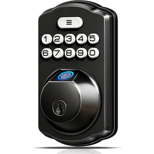 Veise KS02A Fingerprint Keyless Entry Door Lock, Auto Lock, Electronic Keypad Deadbolt for Front Door, Biometric, Anti-Peeping Password, Easy Install, Matte Black