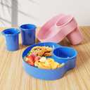 2PCS Car Seat Snack Tray for Kids: Kids Car Tray with Cup Holder, Toddlers Road Trip Essential, Travel Snacks Food Plate for Stroller, Snack Tray with a Cup Holder (Blue&Pink)