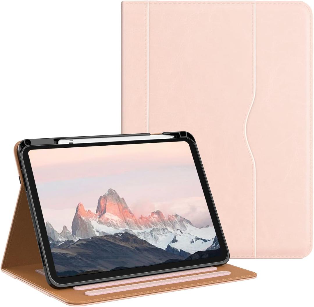 OKP Case for iPad A16 11th Generation 2025 / 10th Gen Case 2022, for 11 Inch / 10.9 Inch iPad Multi-Angle Viewing PU Leather Stand Cover with Pencil Holder & Pocket, Auto Sleep/Wake, LightPink