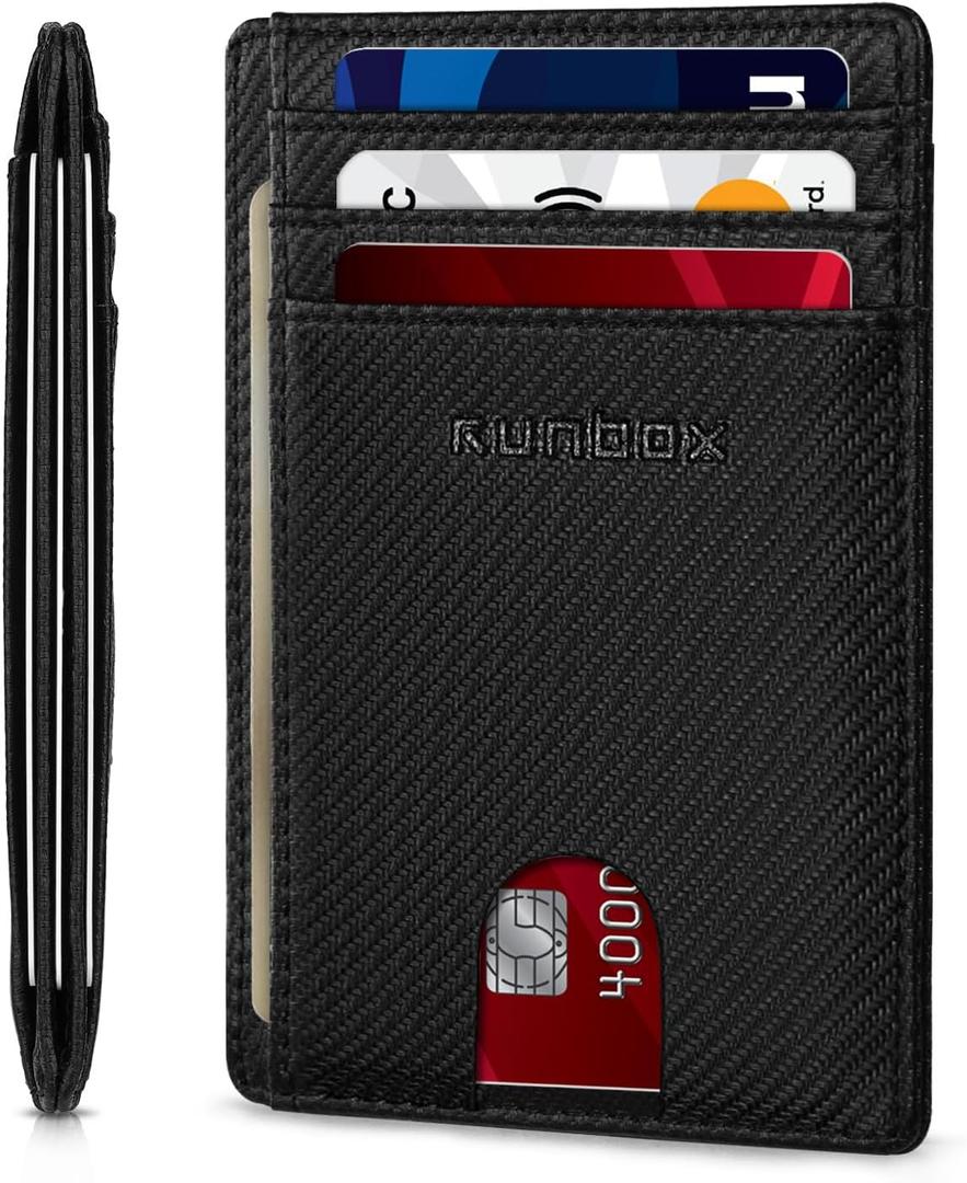 RUNBOX Slim ID Cases Minimalist Front Pocket RFID Blocking Leather Wallets for Men and Women Card Holder Wallets Gifts for men (04-Modern Black)