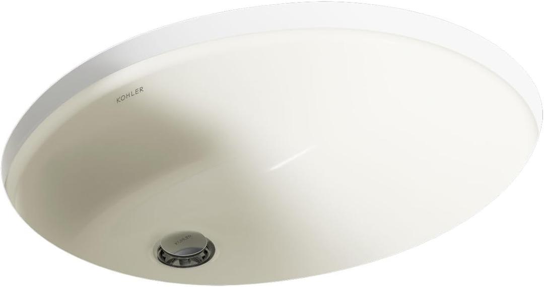 KOHLER 2210-96 Caxton Under-Mount Bathroom Sink, Include Overflow Drain, Fits 14" x17" Cutouts, Undermount Installation, Biscuit