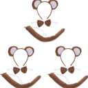 BESTOYARD 9 Pcs Halloween Monkey Costume with Ear Tail Set, Animal Costume Accessory Bulk Cartoon Headband Set Bow Tie & Tail for Kids' Parties and Dress-up Play
