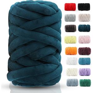 Chunky Yarn for Hand Knitting- Velvet Chenille Tube Yarns- Jumbo Yarns for Blankets, Pet Beds, Machine Washable (0.66 Lb/18.59 Yd), Easy No-Tool Arm Knitting & Crochet Project Yarn (Deep Teal)