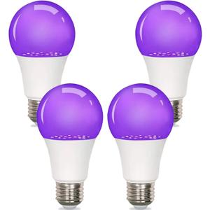 GODUORA 4 Pack Halloween LED Black Light Bulb 9W, UV Blacklight Bulb Replace 100W, 385-400nm,A19,E26 Base 120V, Party Glow Decor,Blacklights Bulbs Non-Dimmable
