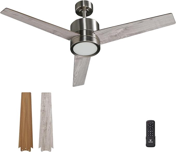 Ceiling Fan 52'' with Light: Modern Remote Control Fans Downrod Mounted - Quiet Reversible DC Motor - Light Memory Function for Patio Dining Room Outdoor Indoor, Brushed Nickel+Gray-3