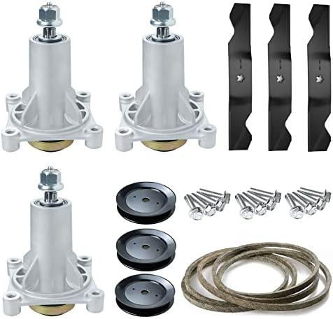 Magorfas 54" Lawn Mower Deck Rebuild Kit for Craftsman/for Husqvarna YTH2454 LGT2654 LGT2554,Include 3 Spindles 187292 192870, 3 Pulleys 129861, 3 Blades 187256, 1 147 1/2" Deck Belt 196103