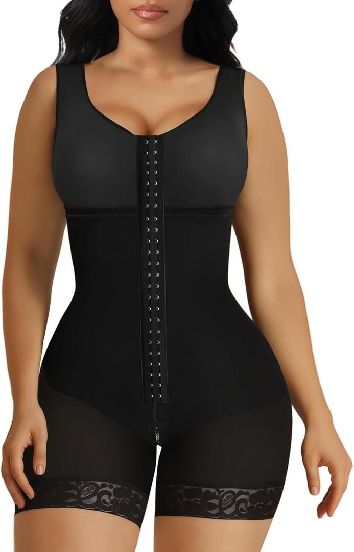 SHAPERX Women's Fajas Colombianas Tummy Control Shapewear Postpartum Full Body Shaper Butt Lifter Bodysuit (Medium, Black)