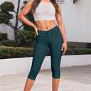 Hybrid & Company Womens Hyper Ultra Stretch Comfy Skinny Leg 3 Button Wide Waist Work Casual Pants (S)