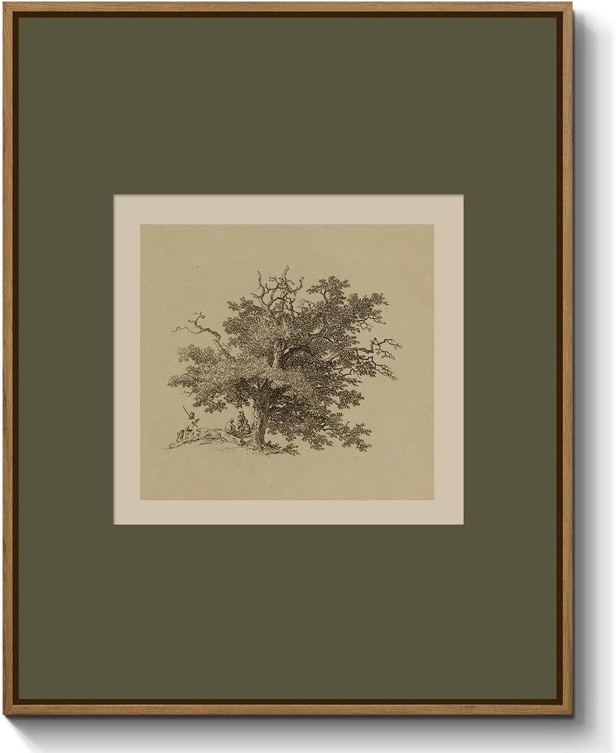 Vintage Canvas Wall Art Antique Tree Sketch Landscape Painting Prints Rustic Nature Wilderness Illustrations Art Wall Decor Framed and Ready to Hang for Farmhouse Country Office Decoration, 8x10 Inch