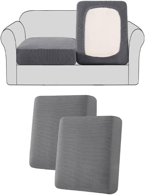 H.VERSAILTEX Stretch 4 Piece Cushion Sofa Slipcovers,Grey