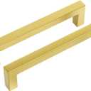 Haidms 30 Pack | 5 Inch Gold Cabinet Handles Brushed Gold Drawer Pulls Stainless Steel Cabinet Hardware Square Bar Modern Cabinet Handles for Kitchen Bathroom Cupboard
