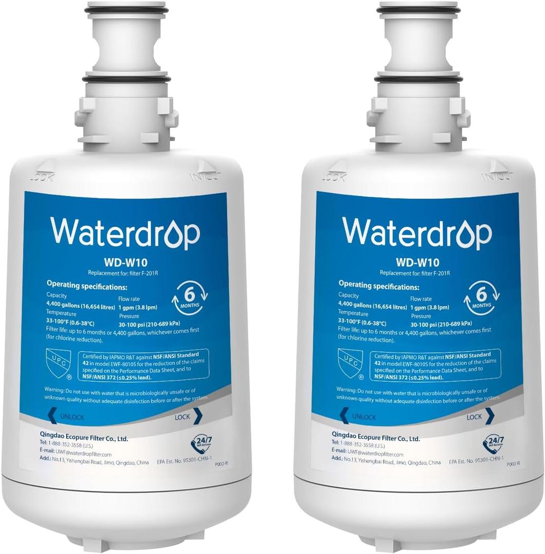 Waterdrop F-201R Water Filter Cartridge, NSF/ANSI 42 Certified, Replacement for F-201R Water Filter Cartridge for Hot Water Dispenser, pack of 2, Model No. WD-W10