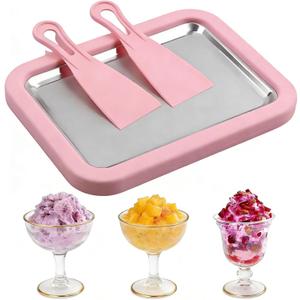 Rolled Ice Cream Maker, New Homemade Ice Cream Roller Maker, Instant Ice Cream Maker, DIY Fun Family Activity Rolled Ice Cream Tray for Yogurt, Sorbetand and Gelatod with 2 Scrapers(Pink)