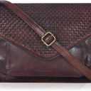 Leather Flapover Crossbody Handbag Purse for Women with Adjustable Strap & Overflap Snap Closure Tote/Bag (Brown Weaving)