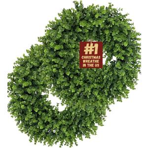 Wreaths 26" Boxwood Wreath for Front Door, Faux Round Boxwood Wreath, All Season Outdoor & Indoor Window, Porch Wall Decor. Day Farmhouse Wedding Home Greenery Decoration (2)