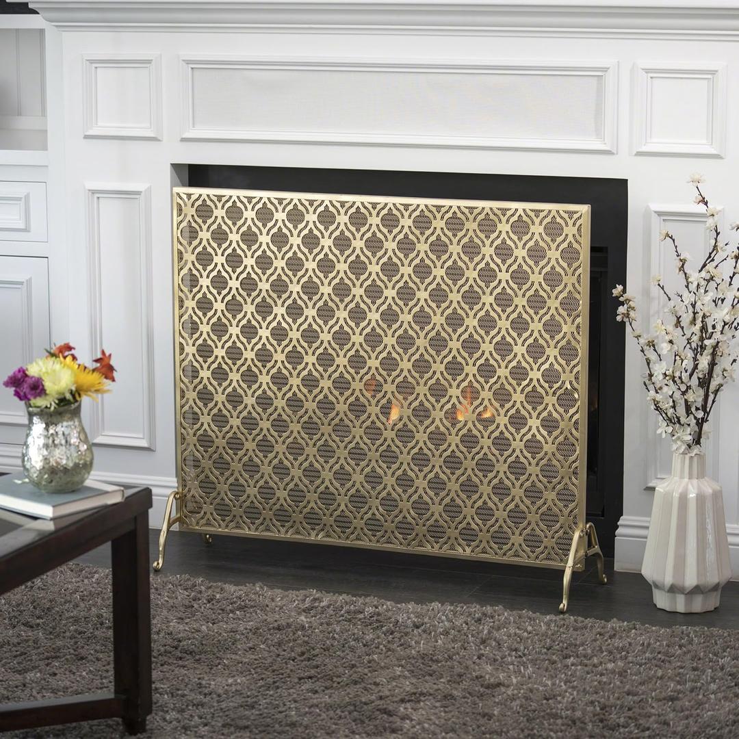 Christopher Knight Home Elmer Single Panel Iron Fireplace Screen, Gold