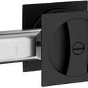 Lethato Pocket Door Hardware Black, Pocket Door Lock, Pocket Door Latch, Matte Black Contemporary Sliding Pocket Door with Privacy Lock for Bathroom & Bedroom (1 Pack, Square)