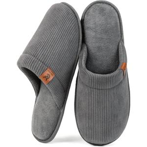 VeraCosy Men's Corduroy Scuff Slippers Soft Comfy Memory Foam Non-slip Indoor House Shoes (9-10)