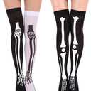 Geyoga 3 Pairs Thigh High Stockings for Women Skeleton Spooky Socks Over Knee Long Socks for Halloween Cosplay