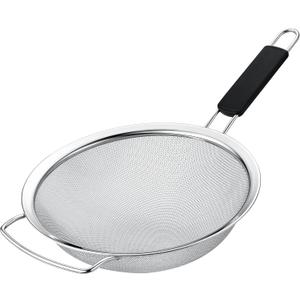 9" Large Fine Mesh Strainer with Thermo Plastic Rubber Handle - Sieve Fine Mesh Stainless Steel - Ideal Kitchen Essential to Strain Pasta, Quinoa and Rice