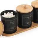 3 Pack Qtip Holder Bathroom Set,Cotton Ball Swab Pad Holder Cotton Round Floss Pick Dispenser with Tray,Glass Apothecary Jars with Lids,Bathroom Organizers and Storage CanistersAmber