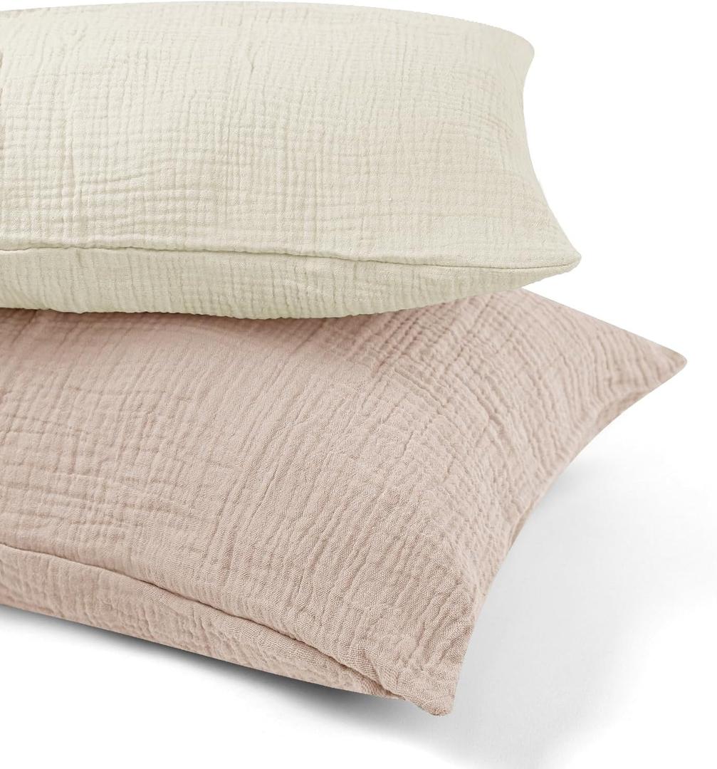 Muslin Toddler Pillowcase for 13 X 18 Pillow, 2 Pack Small Travel Pillow Cases Covers with Envelope Closure, Soft & Breathable Kids Pillowcase for Girls Boys, Apricot & Pink