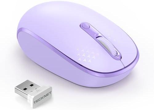 TECKNET Wireless Mouse, 2.4G Quiet Computer Mouse with USB Receiver, 4 Buttons Portable Cordless Mice for Chromebook, Laptop, PC, Mac, 800/1200/1600 DPI - Purple