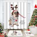 Emvency Christmas Shower Curtain Set with Toilet Lid Cover and Non-Slip Rugs, Cute Pug Dog Bathroom Rug Set 4PC, Xmas Bathroom Decor 72" x 72"