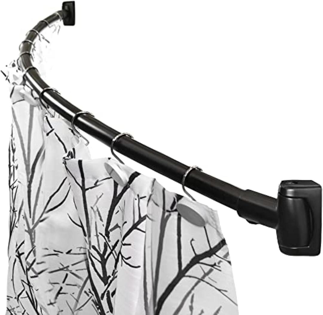 60-Inch Stainless Steel Curved Shower Curtain Rod, 5 Foot Mounted Non-Telescoping Rust Proof (Black)