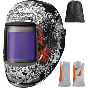 Large View Welding Helmet Auto Darkening True Color Solar Powered Hood with Adjustable Wide Shade Range 4/5-9/9-13 for Mig Tig Cut 4 Arc Sensor JRP070 Welder Mask (Punishment)