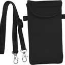 Universal Neoprene Phone Pouch Cell Case Sleeve with Neck Strap Lanyard Holder for Cellphone, Around Neck Carrying Case for Seniors with the Belt Clip Loop and Secure Fit Black