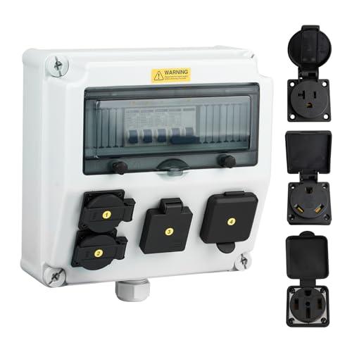 JINDOUZI RV Power Outlet Box, RV Power Outlet Panel with Breaker, with NEMA 14-50R、NEMA TT-30R、NEMA 5-20 RV Outlet Breaker Box, RV Outlet Box for RV Camper Trailer Motorhome Electric Car Generator