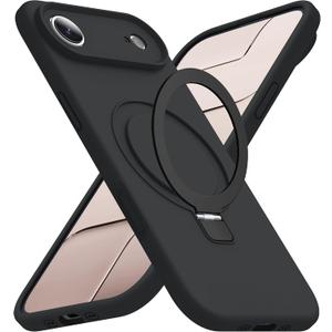 Compatible with iPhone 17 Air Case with Magnetic Invisible Stand Compatible with Mag-Safe Military Drop Tested Shockproof Silicone iPhone 17 Air Phone Cases for Women Men 6.6"Black