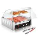VEVOR Hot Dog Roller, 30 Hot Dog Capacity 11 Rollers, 1800W Stainless Steel Cook Warmer Machine w/Cover & Dual Temp Control, LED Light & Detachable Drip Tray, Sausage Grill Cooker for Kitchen Canteen