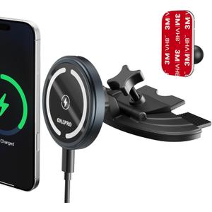 OHLPRO for 15W MagSafe Car Mount Charger for iPhone 16, Fast Wireless Charging, Magnetic CD Slot Holder with 3M Adhesive Base for Dashboard, Aluminum Shell, Compatible with iPhone 16/15/14/13 Pro Max (Gray)