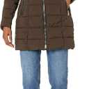 Laundry by Shelli Segal Women's Stretch Quilted Puffer Jacket – Long Winter Coat With Faux Fur Hood, XX-Large, Coffee