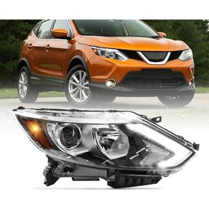 Halogen Headlight Assembly Fit for 2017-2019 Nissan Rogue Sport, Passenger Side Headlamp with LED DRL Clear Lens Black Housing Amber Reflector, OEM# 260106MA0A, 1 PC