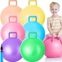 Lewtemi 6 Pcs Hopper Ball Carnival Outdoor Games 15 Inch Jumping Hopping Inflatable Bouncing Ball with Handle and Air Pump for Adults Sport Exercise (Light Colors)