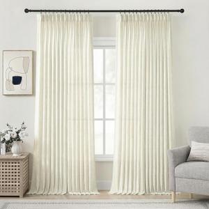 Extra Long 120 Inch High Ceiling Curtains - 2 Panels Set Semi Sheer Pinch Pleated Drapes for Living Room with Hooks Rings Back Tab Bohemian Beige