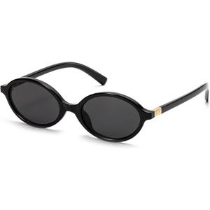 ViewJoy Retro Oval Sunglasses for Women Vintage 90s Y2K Trendy Designer Sun Glasses (Black)