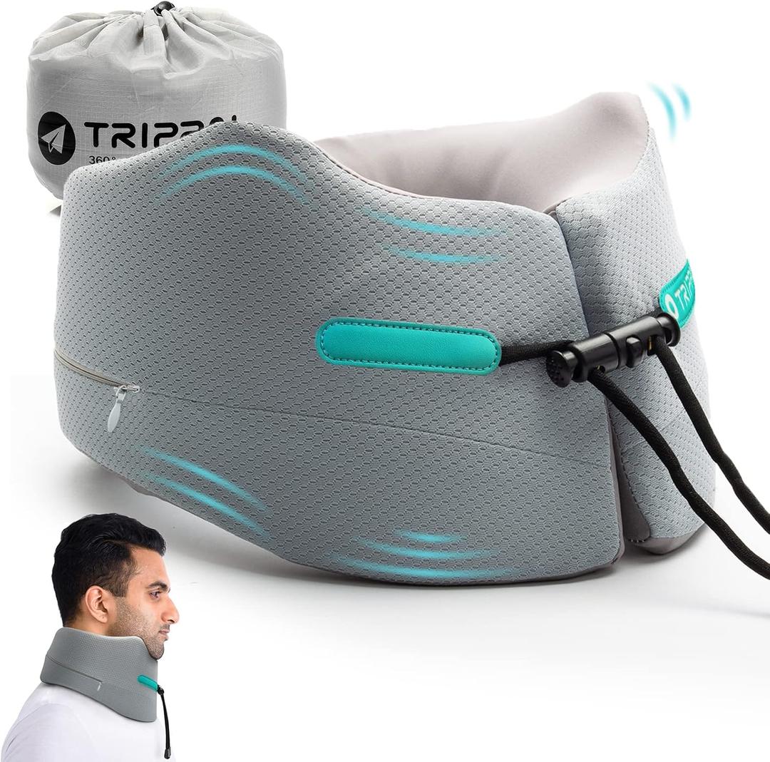 GOLDORANGE Neck Pillows for Travel Memory Foam Airplane Pillow Neck Head Support for Adults Car Home Office Sleeping Rest Travel Accessories Gray M (Grey)