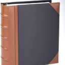 Executive Binder, English Leather 2 Tone with Stitching and Ribbed Spine, Heavy Duty 1.1/2 Inch 3 D-ring with Buster, Holds 350 8.5x 11 Sheets (Black)