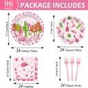 96Pcs Western Cowgirl Party Supplies Paper Plates Napkins Pink Cowgirl Bachelorette Cactus Party Tableware Set Wild West Rodeo Birthday Decorations Favors for Kids Baby Shower Farm Decor Serves 24