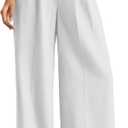 ELLEVEN Women's Business Casual Wide Leg Dress Pants, High Elastic Waisted Trousers with Pockets (White, S)