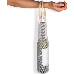 Shinylin Wine Pouch Mesh Embedded Rhinestone Wine Tote Purse Bottle Carrier Bag For Friend New Beginning Business Owner Gift
