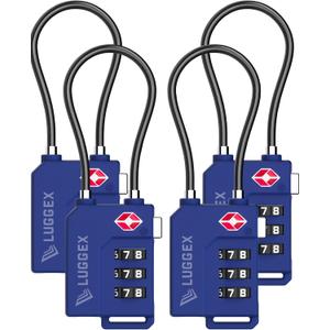 LUGGEX TSA Locks for Luggage, Suitcase Locks TSA Approved, Luggage Locks, Ease of Use & Durable(Blue,4 Pack)