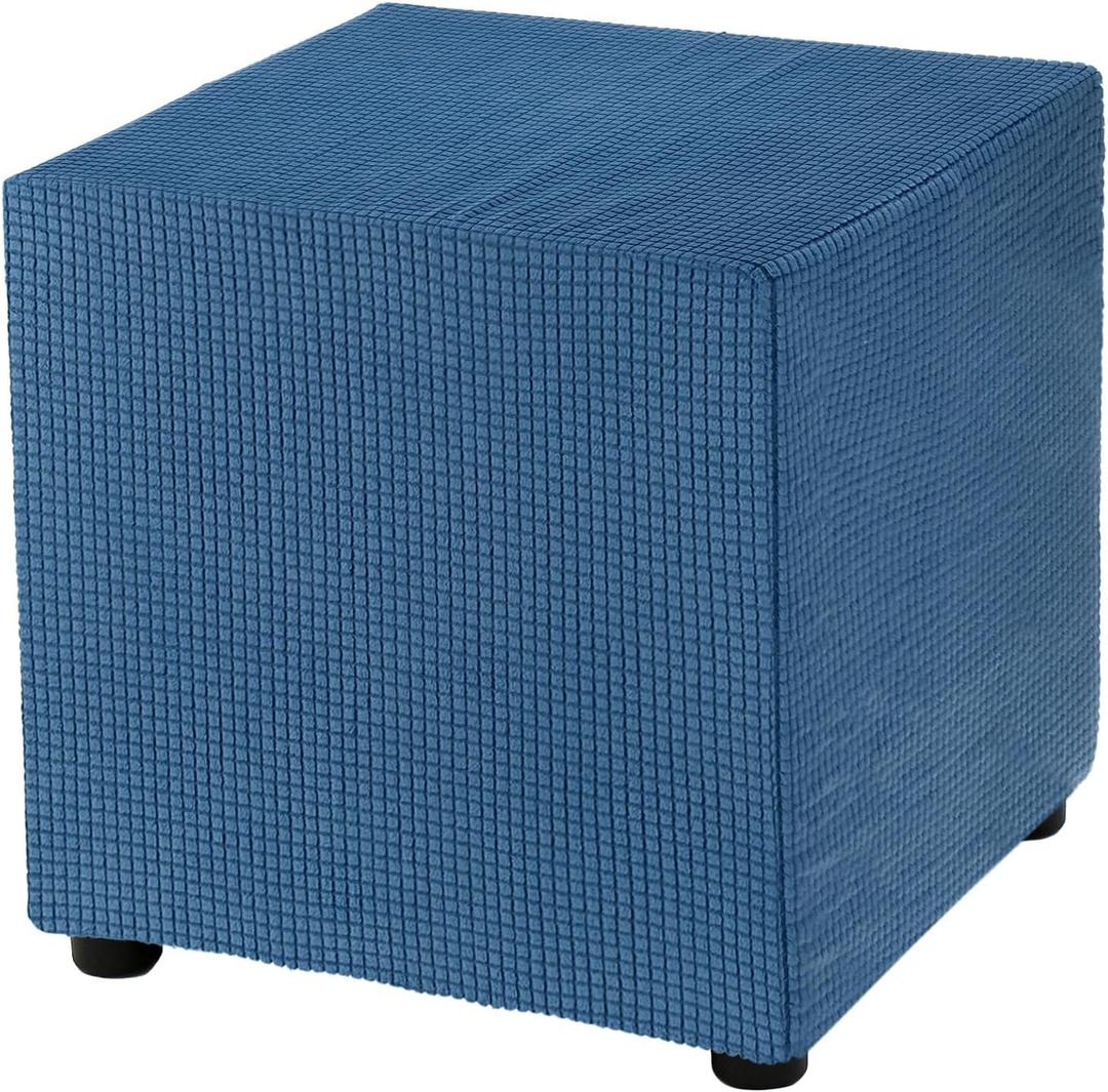 uxcell Square Ottoman Cover 18x18x18inch Stretch Polyester Washable Ottoman Slipcovers Elastic Foot Stool Foot Rest Protector for Living Room Bedroom, Blue